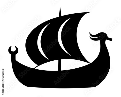 viking ship black silhouette vector