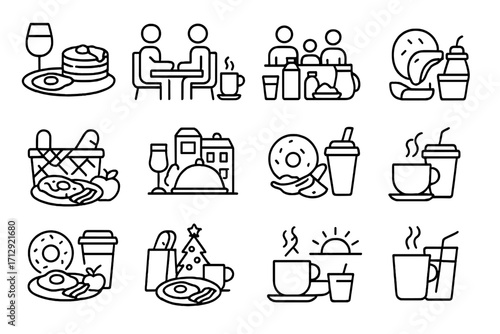 Icons quick icon buffet meal morning vector family la sunrise grid breakfast