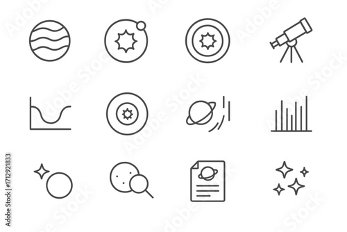 Space icons telescope discovery planet cluster vector exoplanet icon report habitle curve