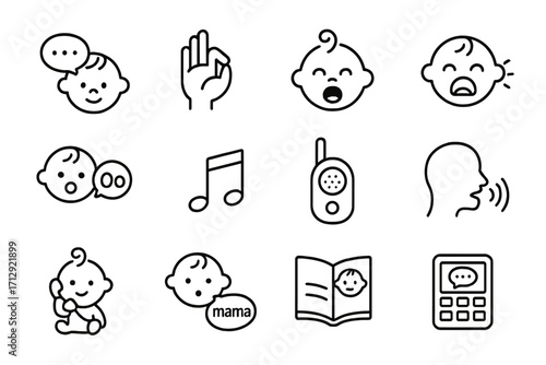 Monitor communication giggling words icon book vector first baby cooing icons crying