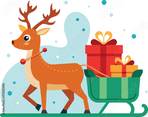 Christmas reindeer pulling a sleigh full of gifts