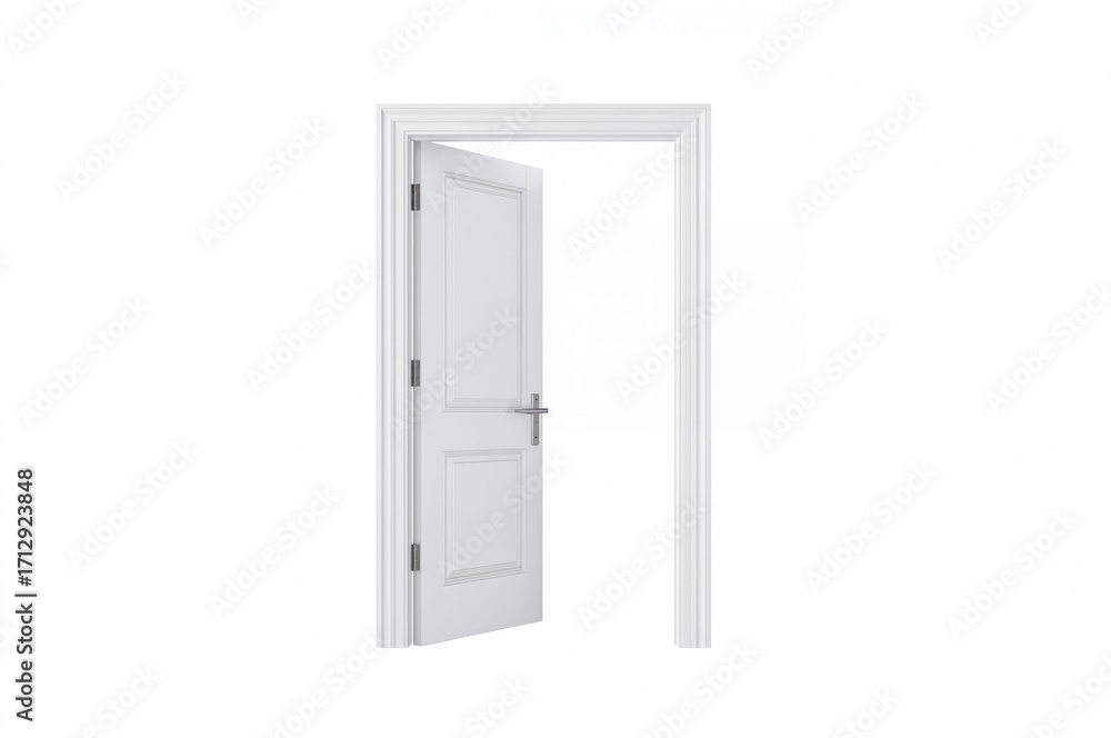Naklejka premium White doors, both open and shut, with frames isolated on a white backdrop