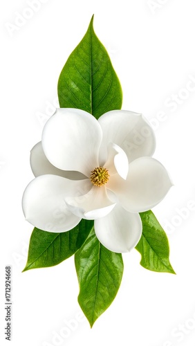 Close-up of a magnolia flower with leaves