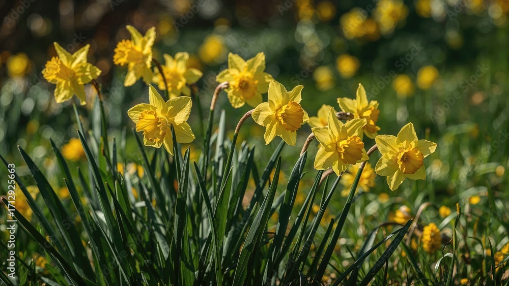 Obraz premium A garden filled with fresh yellow daffodils in spring
