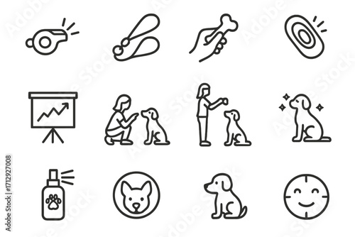 Obedience vector icon reward training treat dog spray pose behavior calming pet