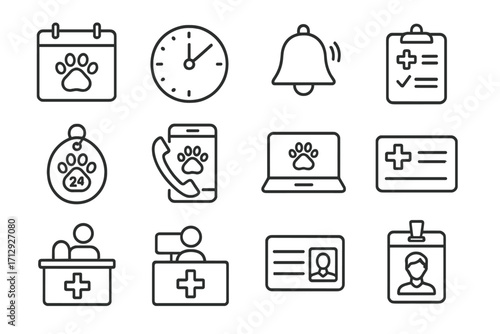Checklist clock calendar pet badge icon vector appointment phone vet tag icons