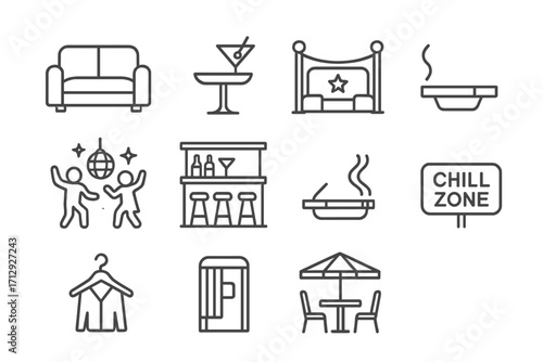 Nightclub floor smoking table vector grid icons lounge photo icon zone chill