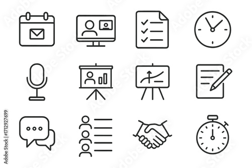 Handshake bubbles icons meeting icon vector presentation clock list video invite management