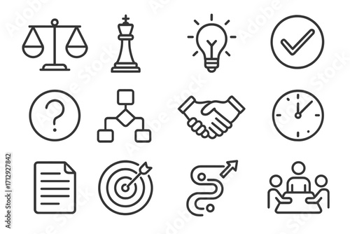 Icon target clock mark flowchart roadmap vector leadership idea icons checkmark grid