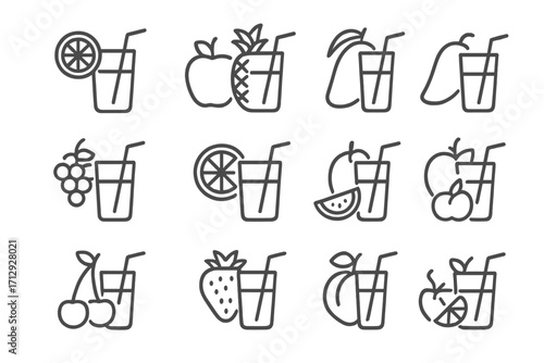 Juice strawberry pineapple pomegranate icon fruit mixed vector lemon icons apple watermelon