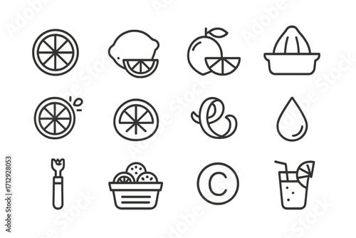Icons slice juicer wedge juice icon vitamin citrus orange vector grid tool