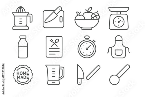 Board bottle icons vector cutting spoon measuring homemade juice scale bowl diy
