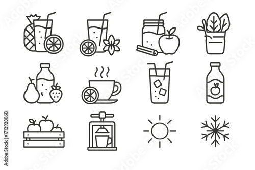 Autumn hot vector snowflake drink icon icons spring press crate juice seasonal