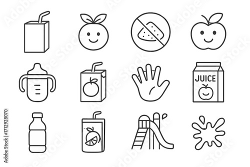 Icons fruit juice school kids hand no sugar icon cartoon smiling vector