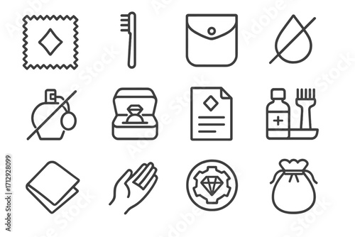 Jewelry icons kit icon slash perfume no care vector brush water label
