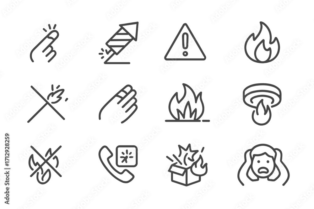 Fototapeta premium Misfired box smoke gesture safety icon icons vector burnt finger rocket firework