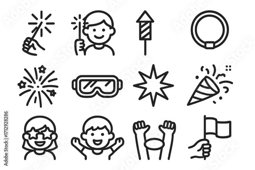 Mini vector glow icon children safety firework gesture celebration sparkler spark s
