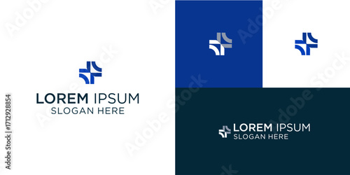 Modern blue cross logo design template for healthcare, medical, or pharmaceutical brands seeking professional and trustworthy identity