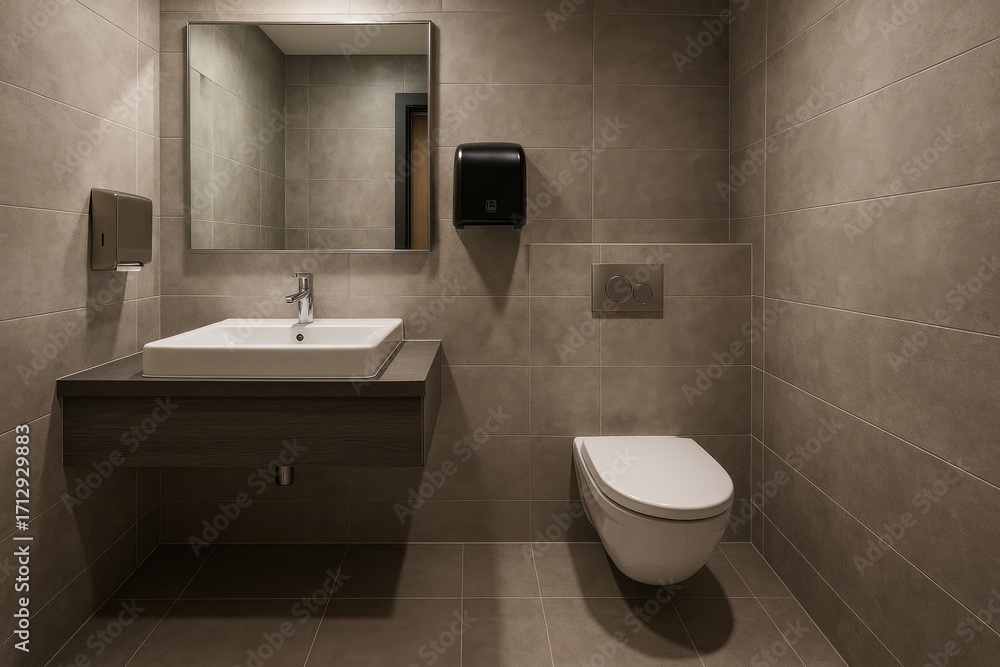 Fototapeta premium Modern Bathroom Interior with Grey Tones at Woodland Hotel