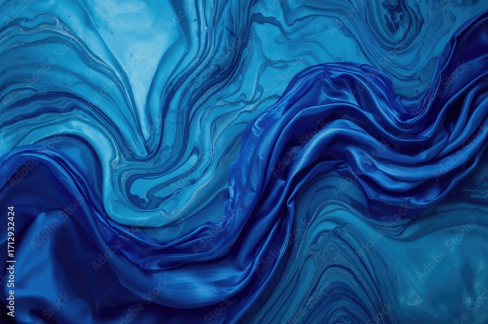 Fototapeta premium Festive design showcasing an elegant veil against a sophisticated blue abstract backdrop with silky textures and graceful wave patterns for a timeless luxurious look.