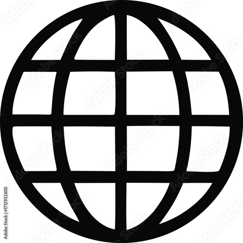 Simple black and white globe icon representing global reach internet connectivity and worldwide communication