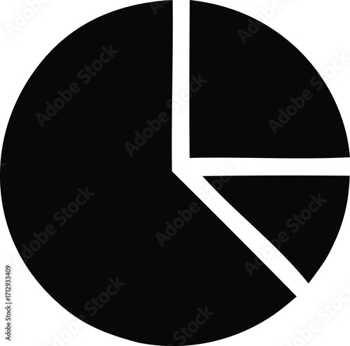 Simple black pie chart icon representing data breakdown and analysis simple visual element for presentations and reports