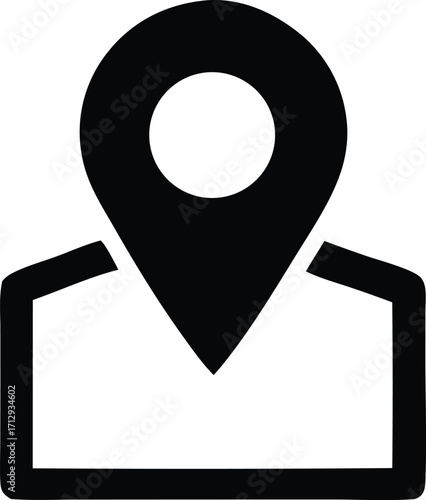 Modern black map pin location marker icon symbolizing navigation discovery and point of interest graphic.