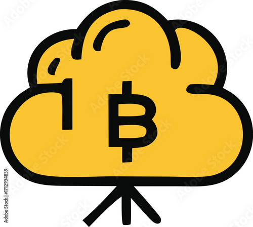Cloud computing bitcoin symbol on presentation stand digital currency cryptocurrency financial technology investment growth concept