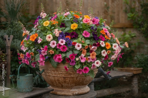 Wallpaper Mural Different types of trailing petunias and surfinias in a planter. Summer ideas for container gardening. Torontodigital.ca