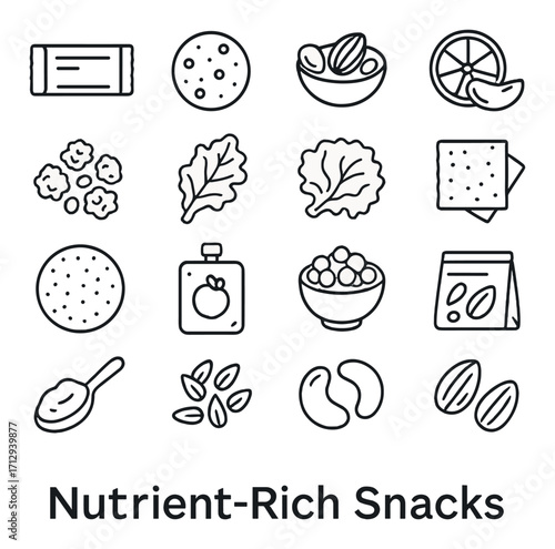 Essential assortment of nutrient-rich snacks featuring fruits and nuts icons