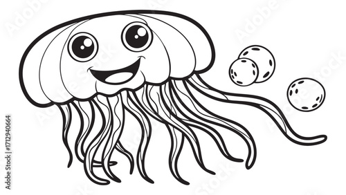 Cute smiling jellyfish illustration isolated on white background