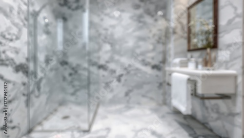 Wallpaper Mural Abstract bathroom interior with blurred background and white marble tiles, featuring a window bokeh effect for product showcase in a luxury spa setting. Torontodigital.ca