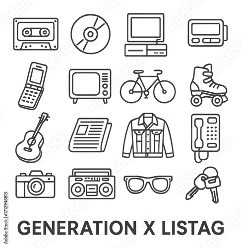 Retro icons collection featuring vintage technology and nostalgic devices