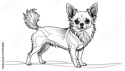 Black and white drawing of a Chihuahua