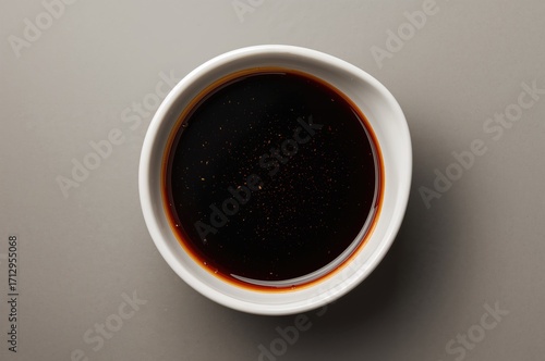 Bowl Filled with Soy Sauce Viewed from Above