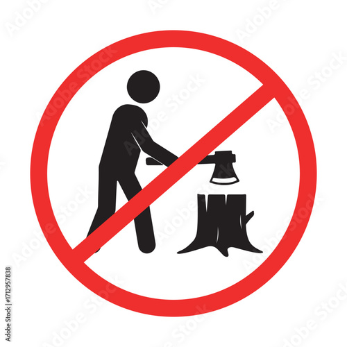 no tree cutting sign symbol stop deforestation prohibition warning save forest environment protection icon