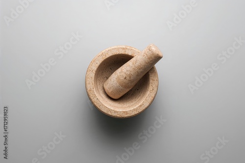 Top view of stone mortar an...