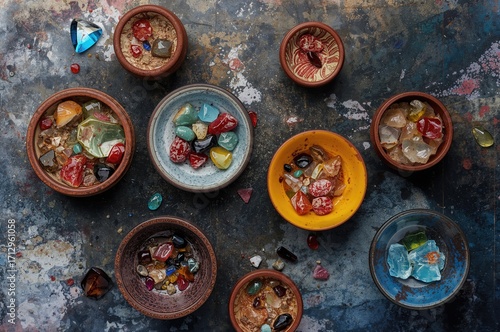Ceramic bowls filled with v...