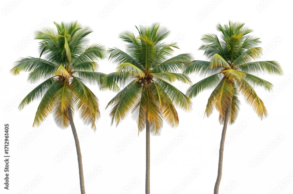 Obraz premium Three isolated coconut palms against a plain backdrop