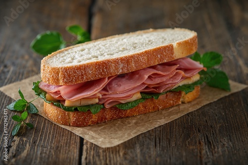 Delicious ham sandwich serv...