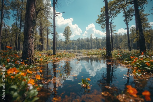Wetlands filled with trees ...