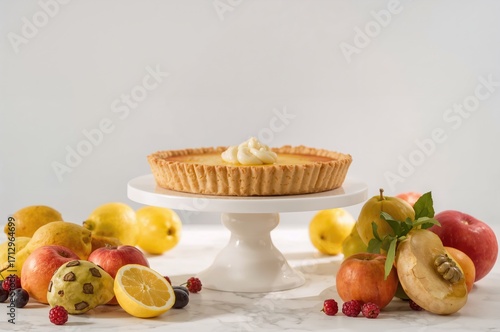 Baked lemon tart accompanie...