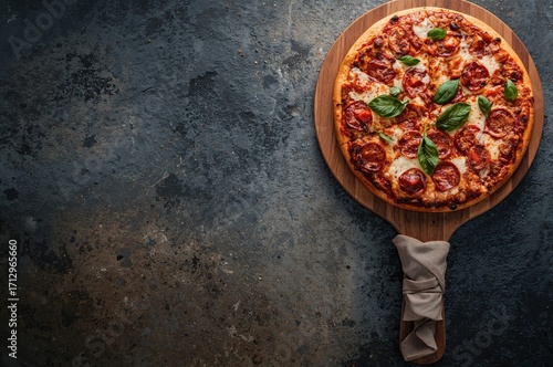Stone tabletop with pizza c...