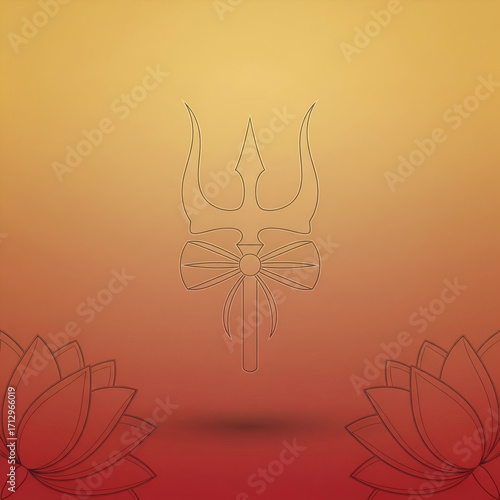 Trishul Outline – Gold-Red Gradient