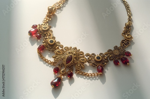 Elegant gold necklace on a ...