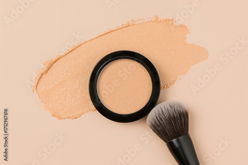 A makeup brush, a compact p...