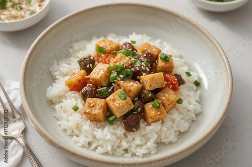 Tofu, vegetables, and sesam...