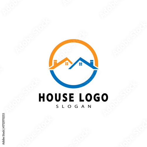 Real Estate logo, Builder logo, roof construction logo design template vector illustration