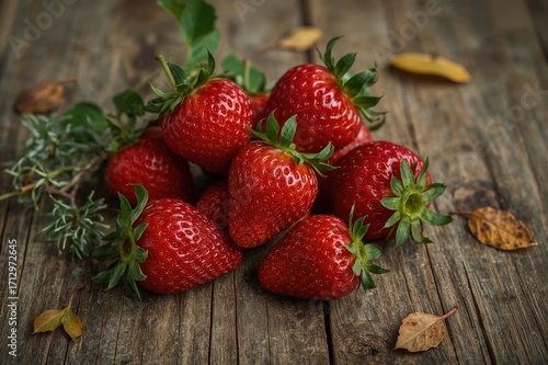 Ripe strawberries scattered...