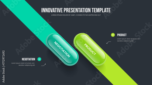 Visual Planning Slideshow Layout Vector Illustration. Advertising Development Two Element Diagram Frame Design. Company Innovation 2 Option Infographic Slide Template.